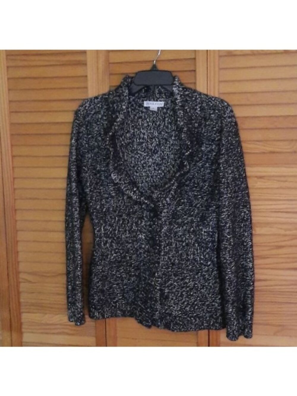 Pendleton Black White Ruffle Collar Wool Blend Cardigan Size XL
